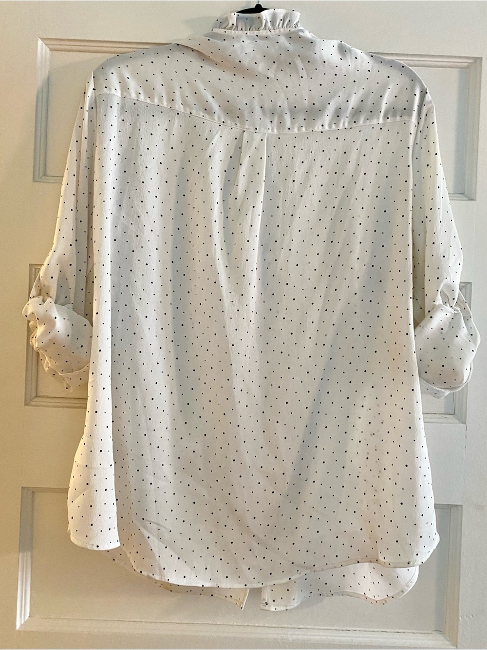 Express White Portafino Blouse with Black Polka Dots - Picture 3 of 3
